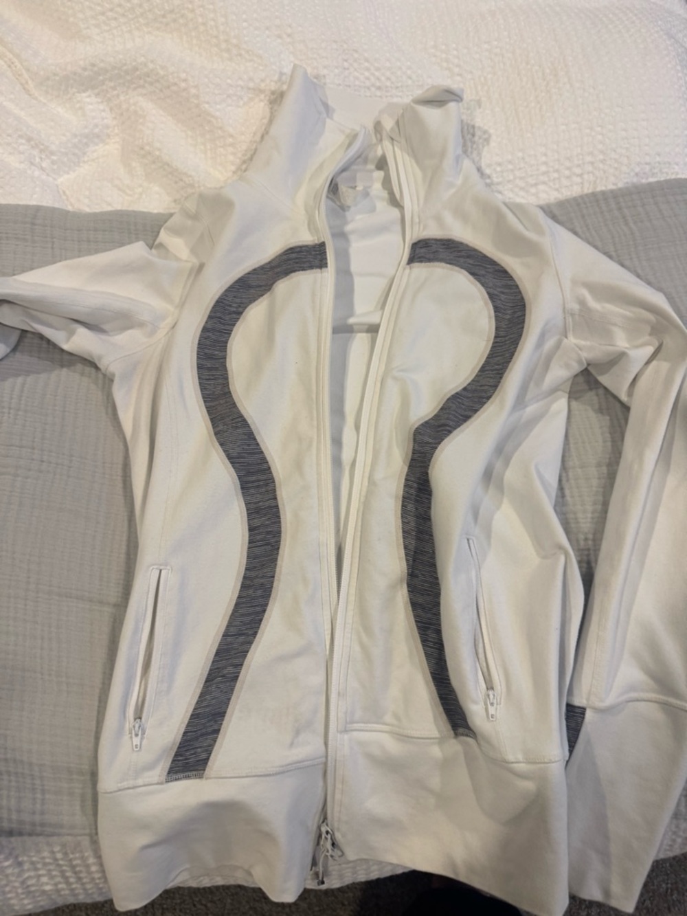 lululemon athletica Off-White Zip Hoodie with Light Gray Trim